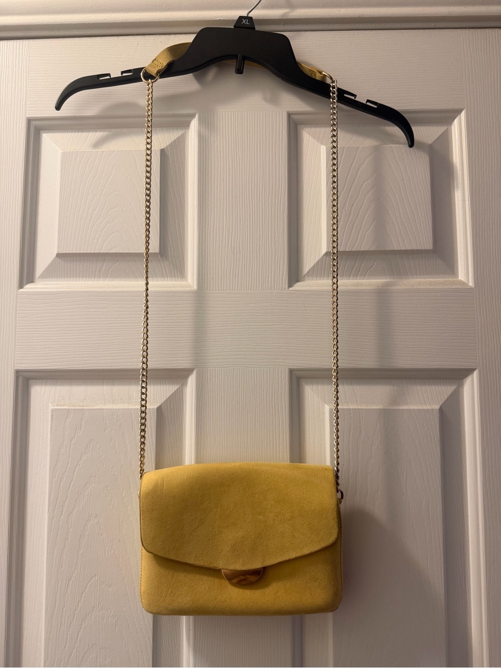 H&M Yellow Suede Crossbody Bag with Gold Chain Strap